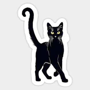 Elegant Silhouette: Black Cat Drawing Sticker